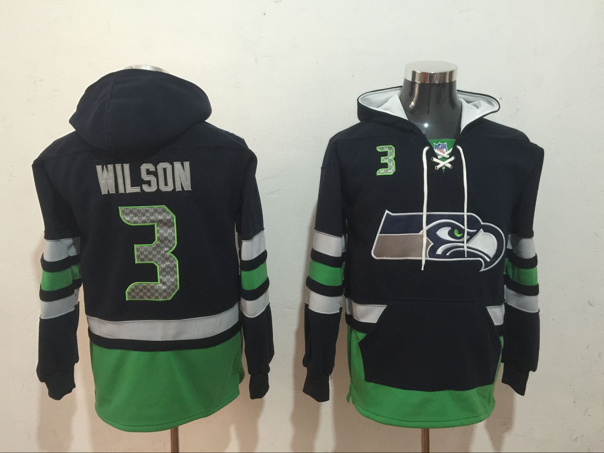 Men NFL Nike Seattle Seahawks #3 Wilson black Sweatshirts->nfl sweatshirts->Sports Accessory